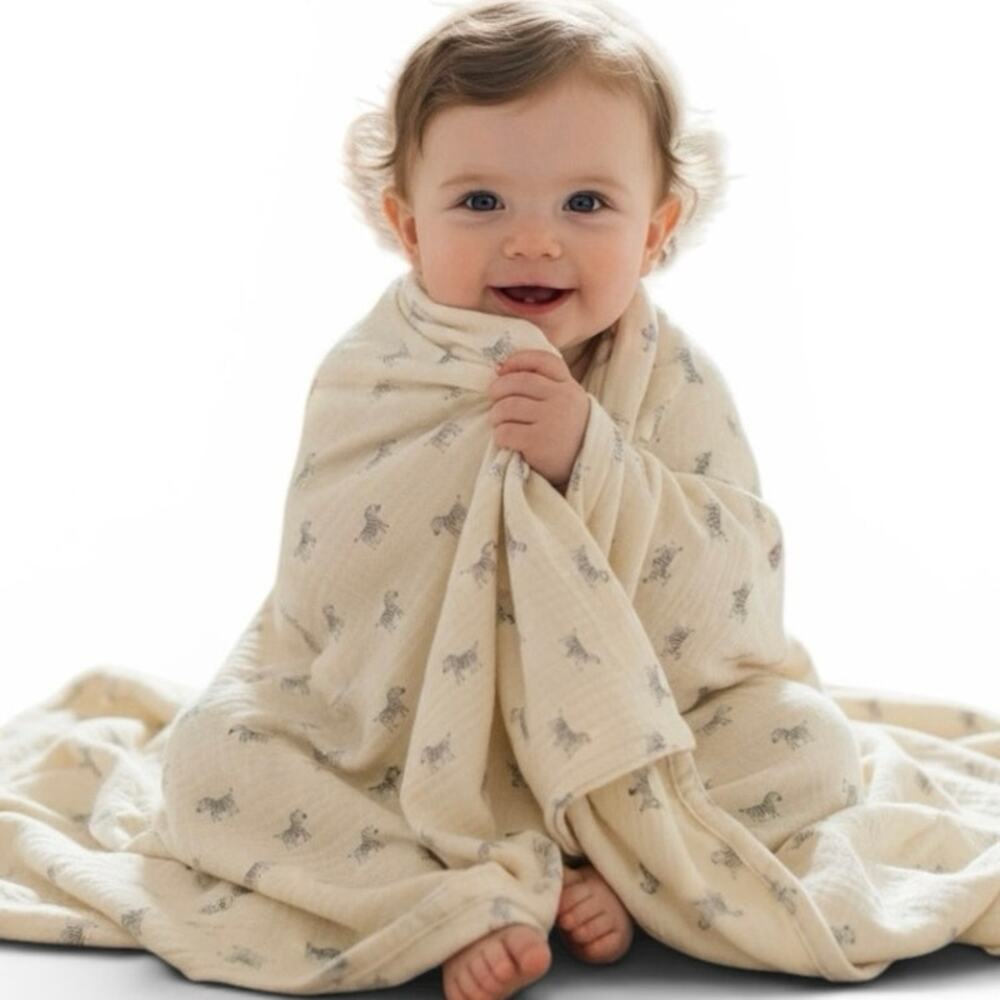 Amazing Baby Zebra Muslin Swaddle Receiving Blanket Lovey Cotton White & Black